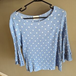Anthropologie Everly blue polka dot blouse